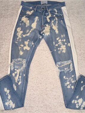 Lakenzie Blue Distressed Skinny Jeans with Cream Side Stripe